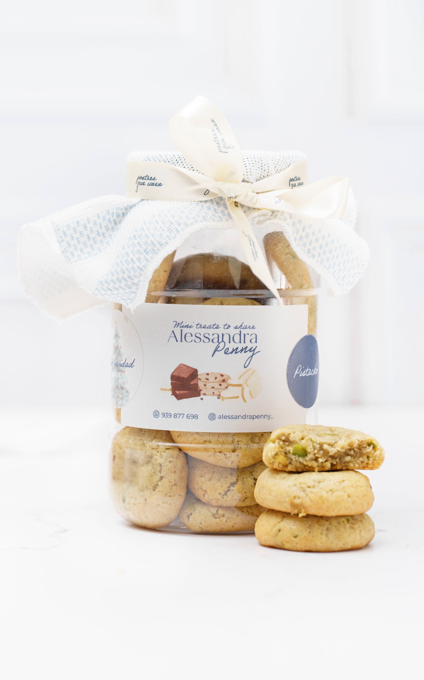 Jar de galletas rellenas de manjar de pistacho artesanal MEDIANO