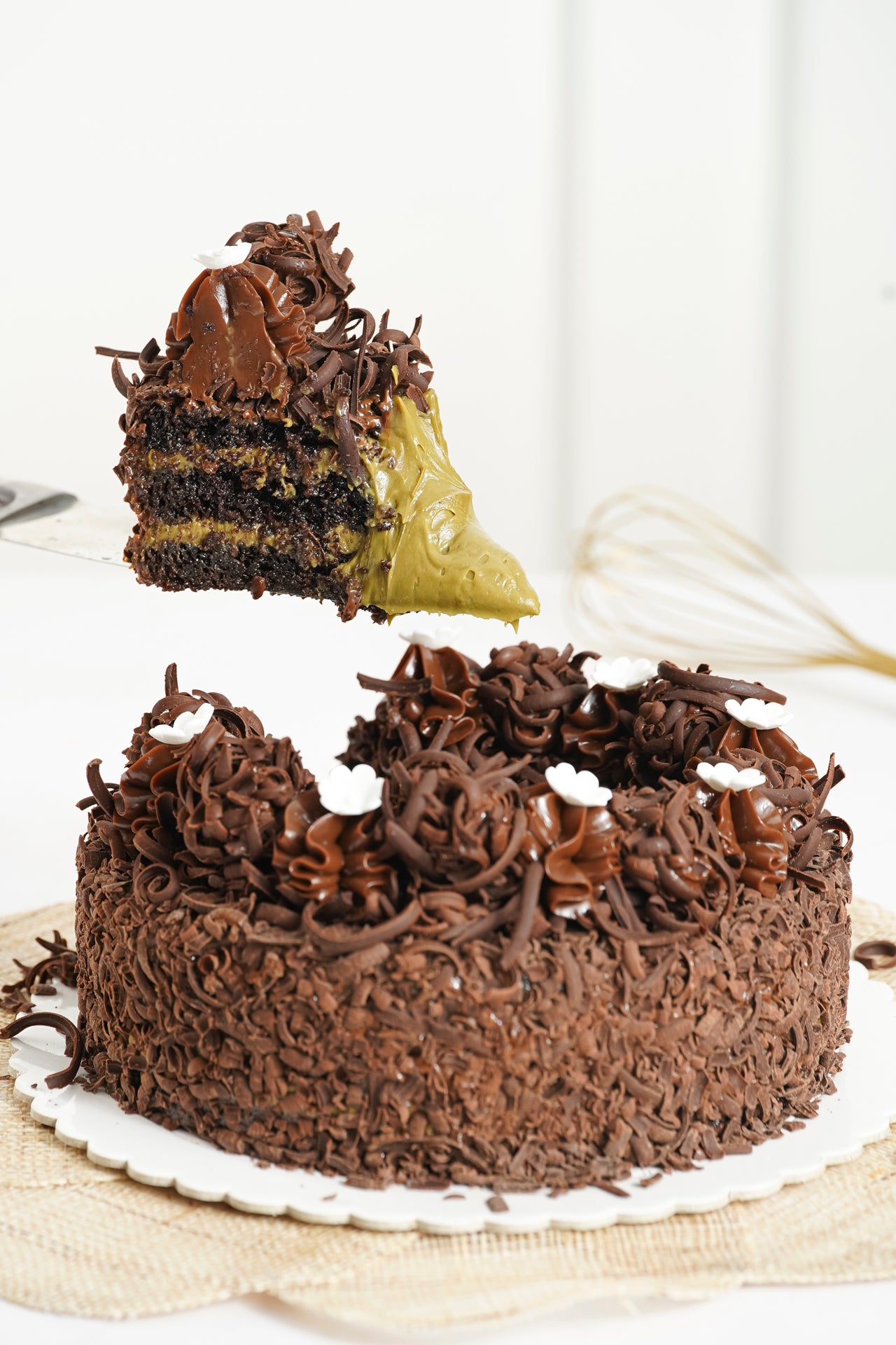 Volcán de chocolate y pistacho
