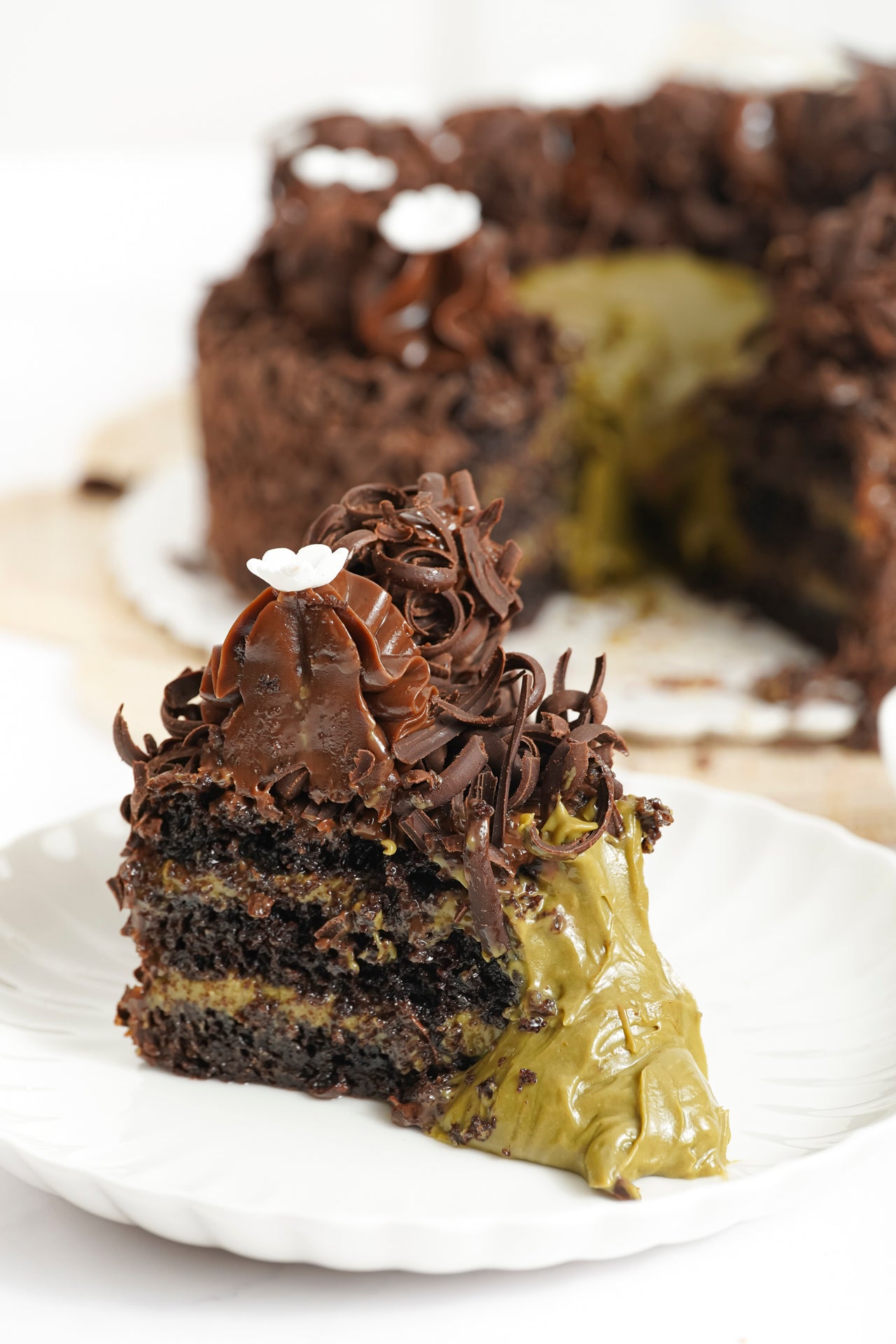 Volcán de chocolate y pistacho