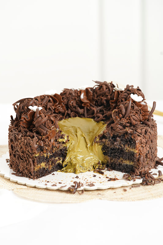 Volcán de chocolate y pistacho