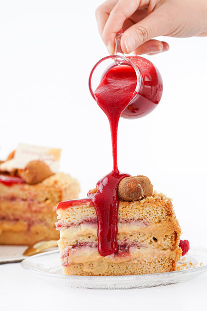 Torta de vainilla y frambuesas