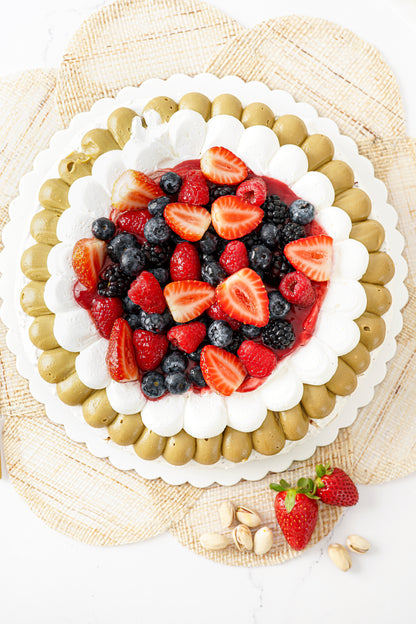 Pavlova de pistacho y frambuesa