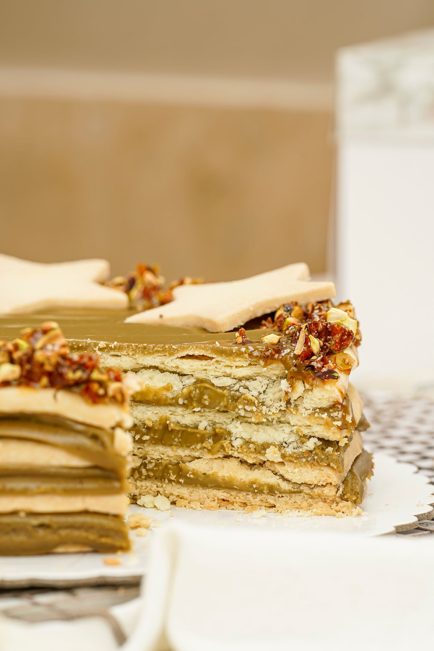 Torta alfajor pistacho navideño