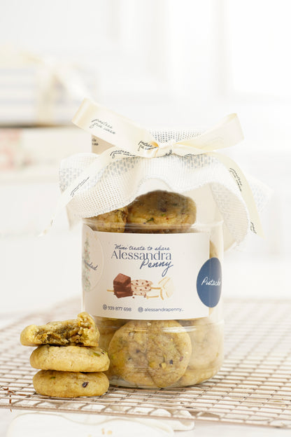 Jar de galletas rellenas de manjar de pistacho artesanal MEDIANO
