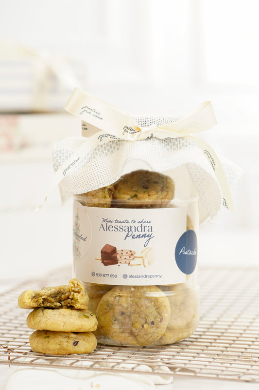 Jar de galletas rellenas de manjar de pistacho artesanal MEDIANO