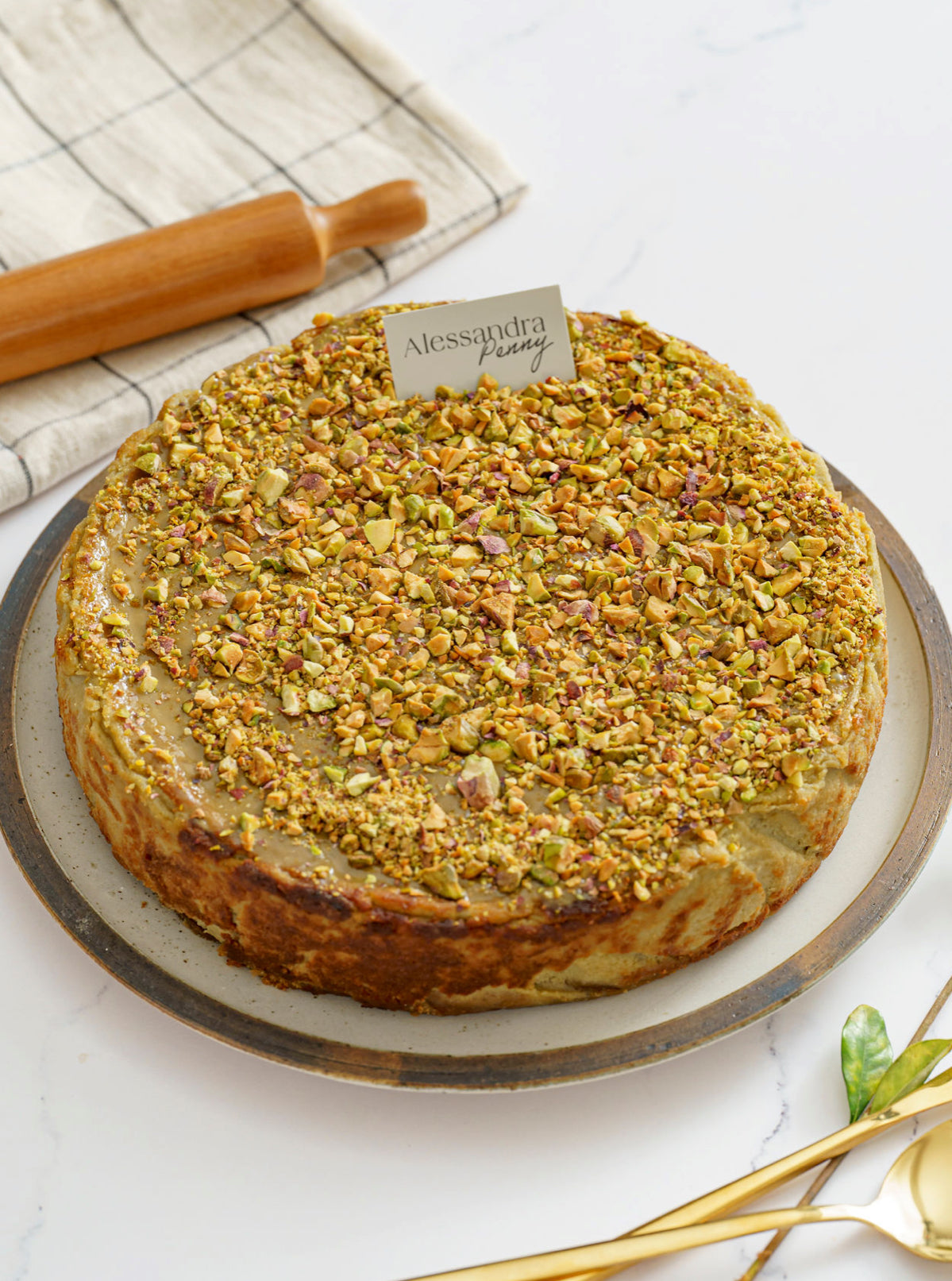 Tarta de queso de pistacho