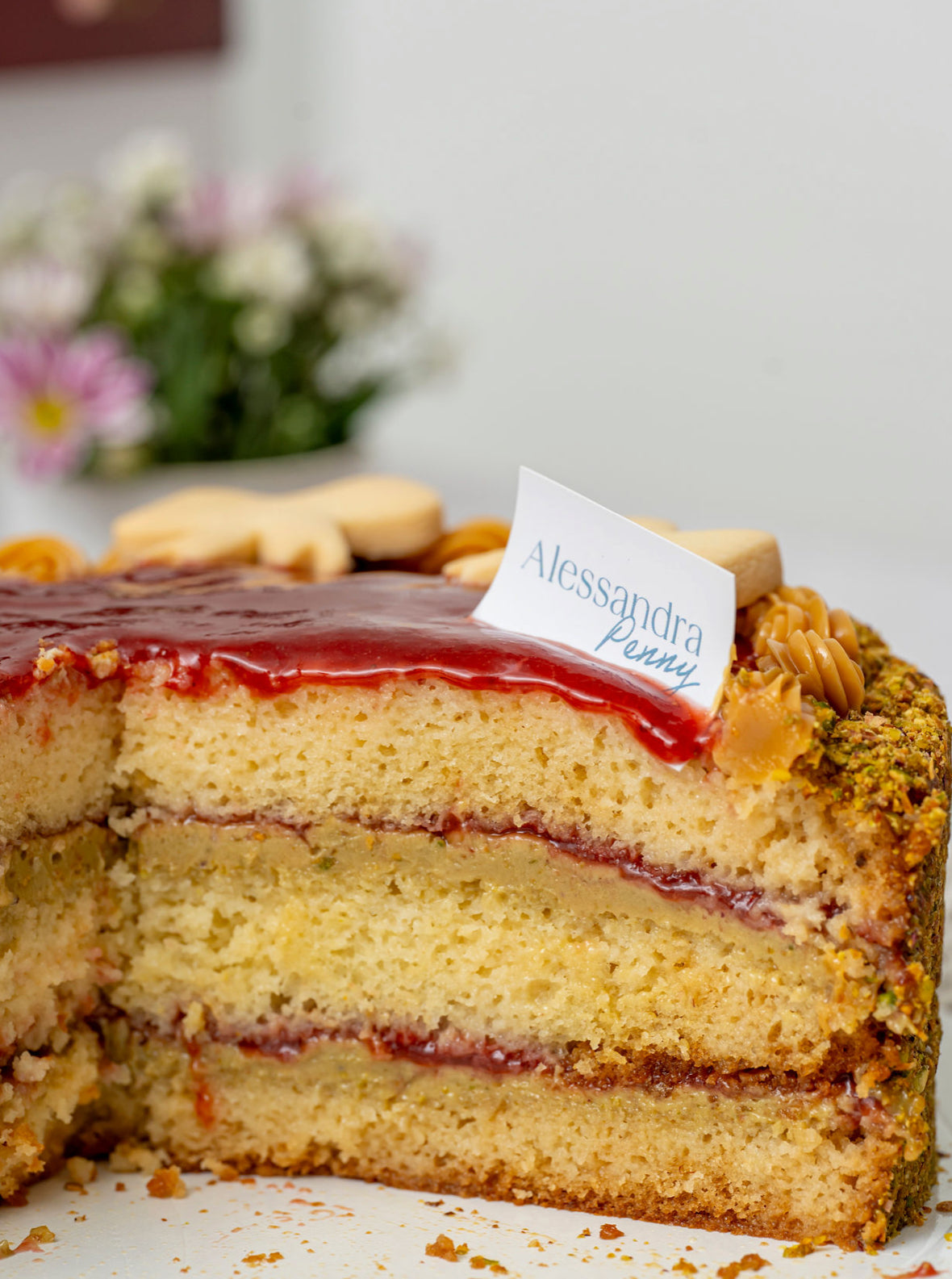 Torta de Pistacho y Frambuesas